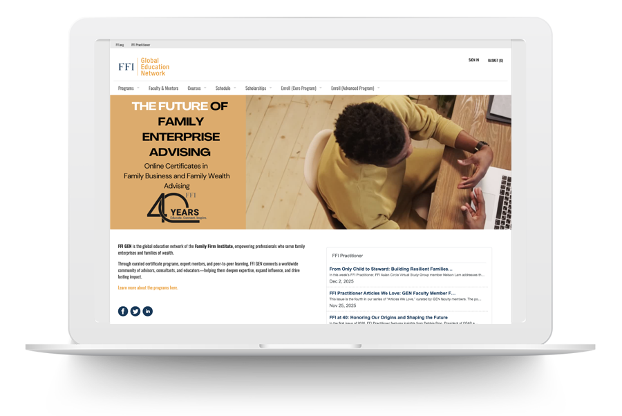 ffi gen website mockup on laptop